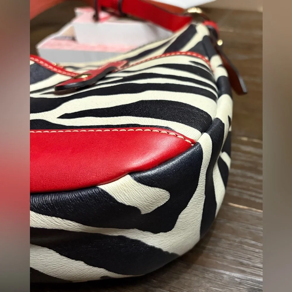 Dooney & Bourke Black and White Zebra Shoulder Bag with Red Trim - Picture 5 of 10